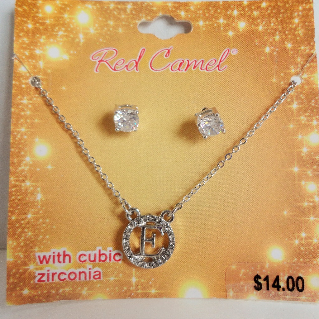 Cubic Zirconia Initial Necklace & Earring Set 